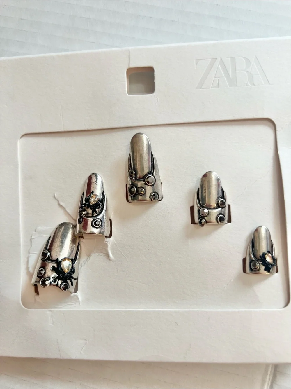 ZARA Set of 5, Metal Spider Nail Rings, Halloween. NWT